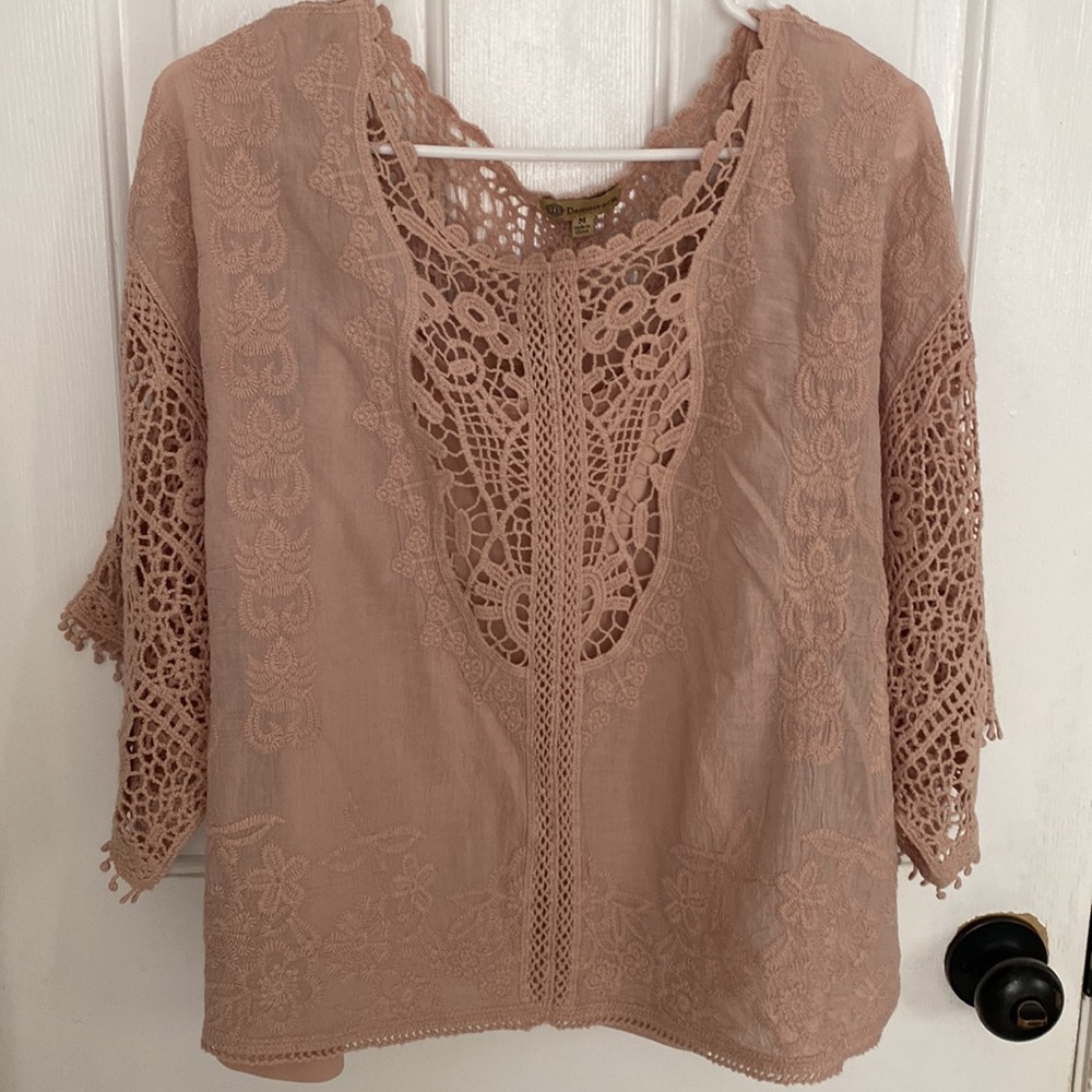 Democracy pink, lace top. NWOT